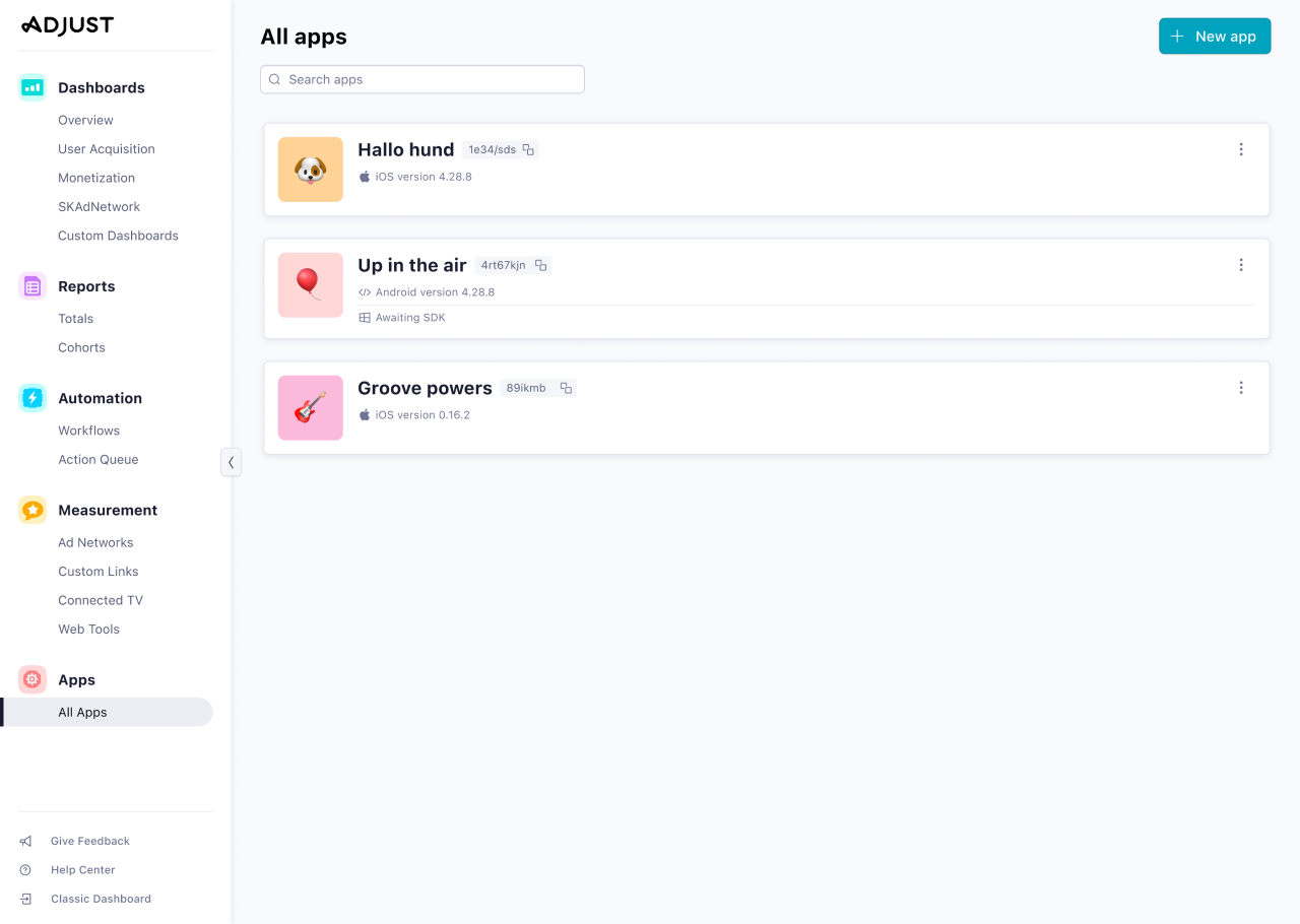 Adjust redesign — onboarding overview tab