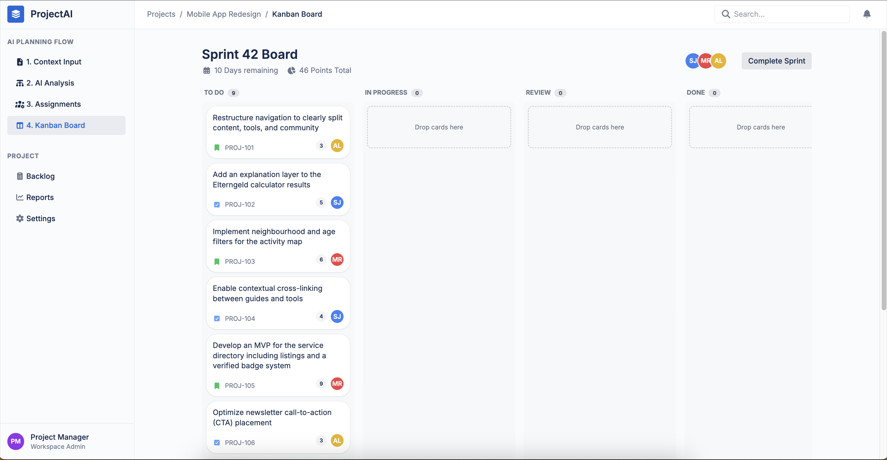 Mari — Kanban board output